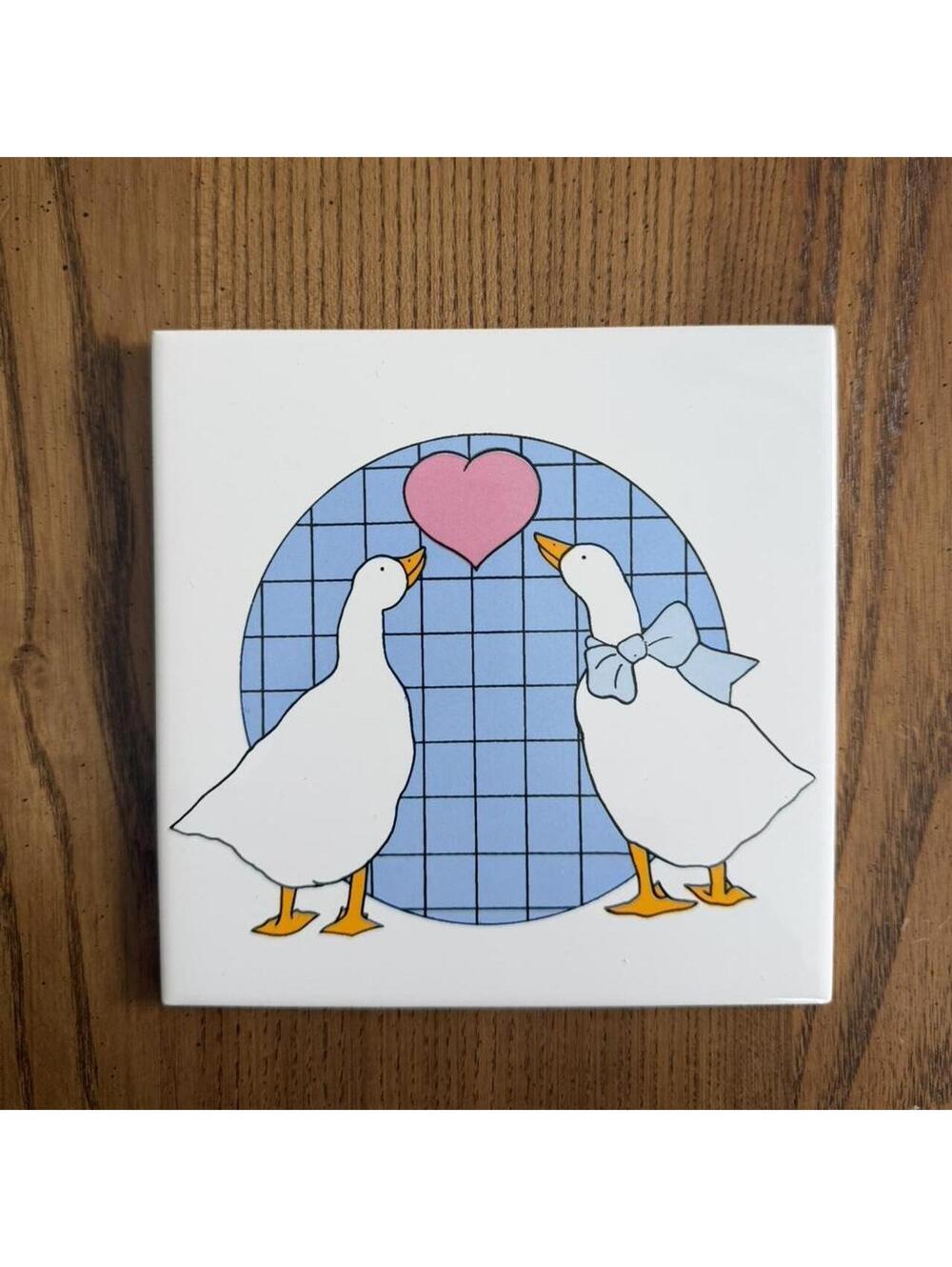 Vintage Cottagecore Goose couple ceramic tile coaster #kawaii #coaster #cute